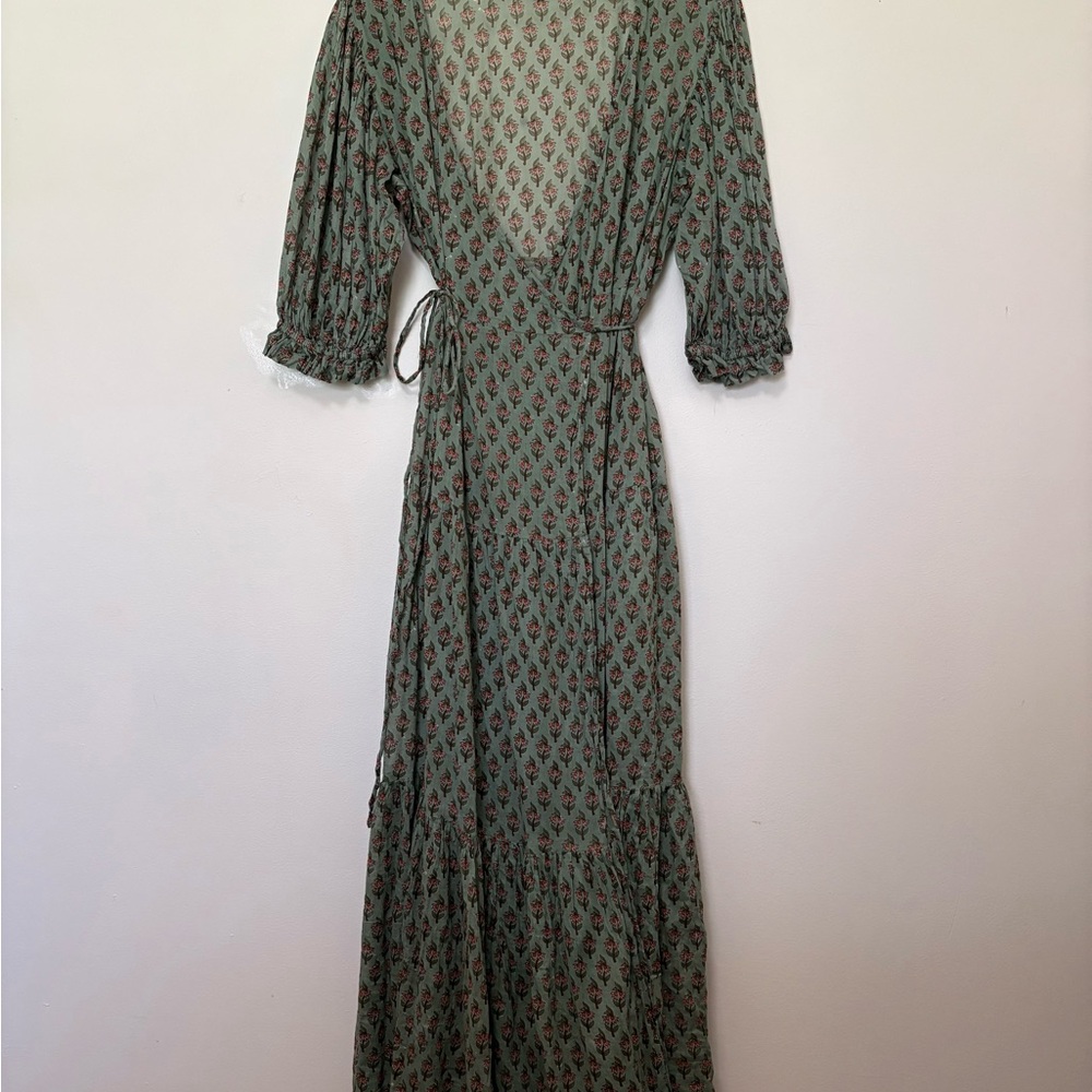 Daughters of India Zuri Sage Green Floral Wrap Maxi Dress